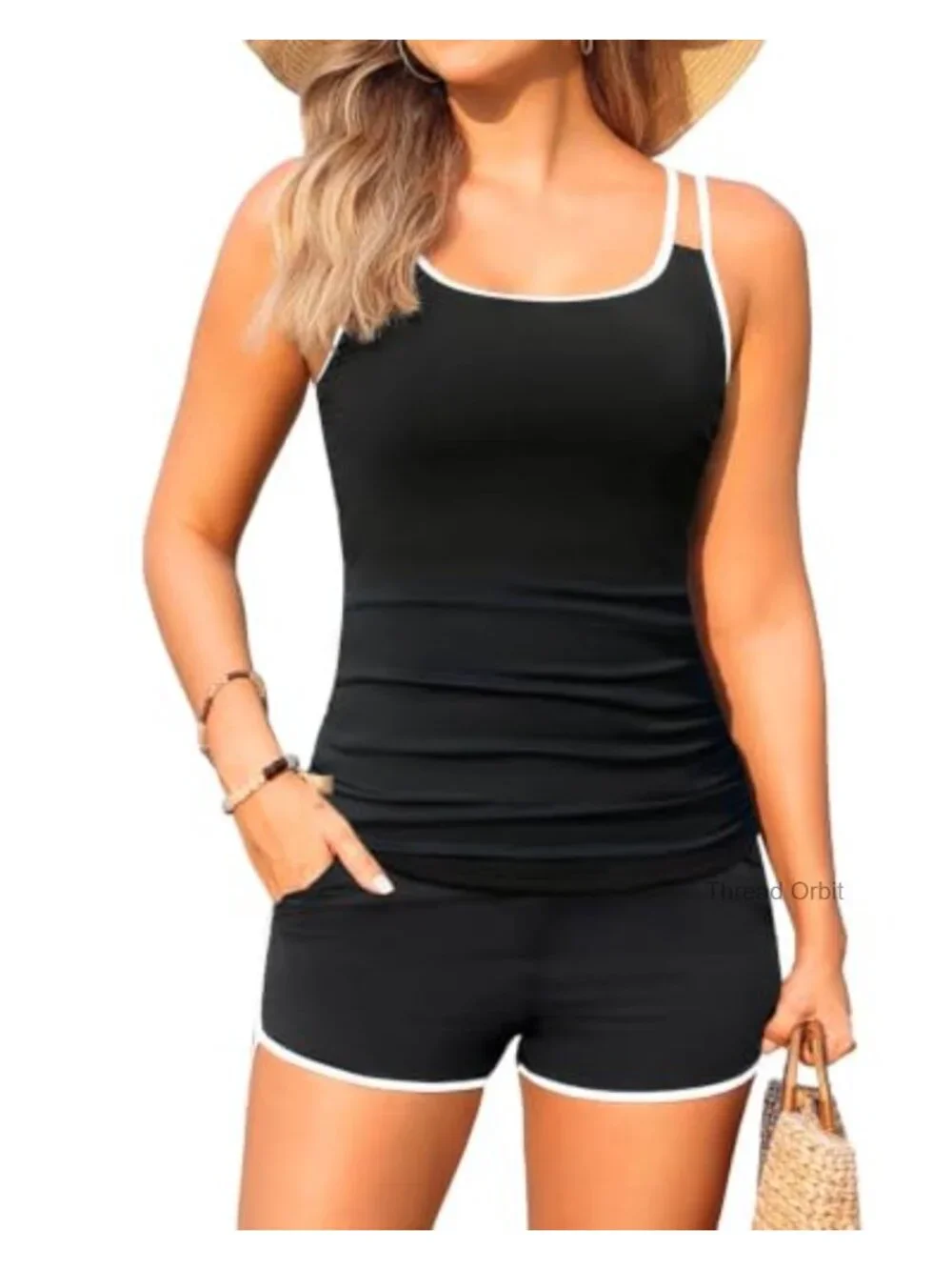 Women Tankini Swimsuit with Shorts Two Piece Tummy Control Bathing Suit Ruched